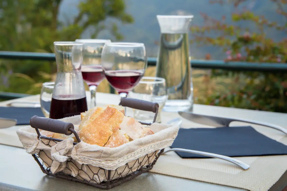Dinner with wine.