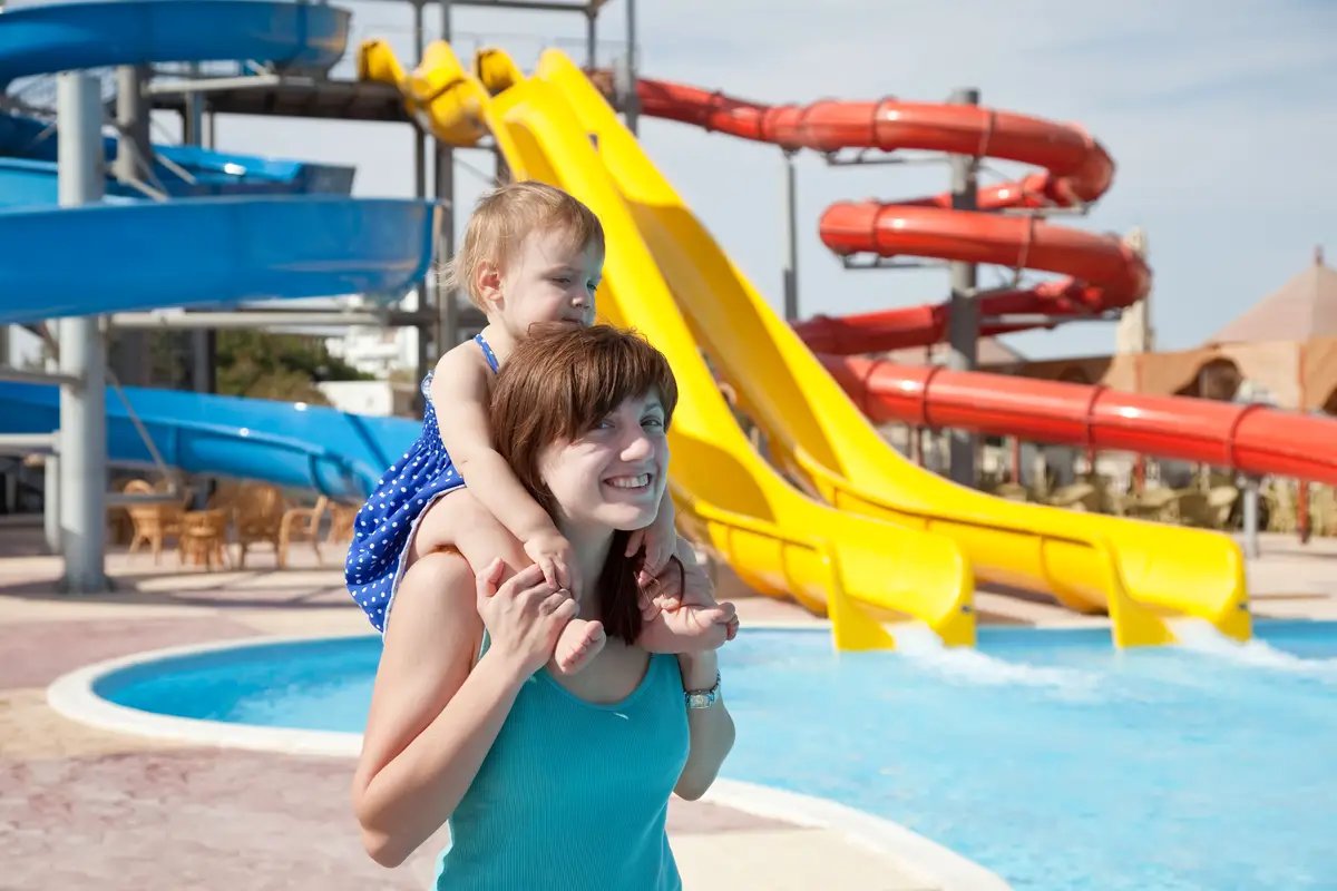 mother with  toddler at aquapark